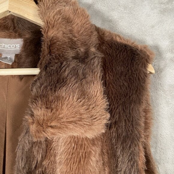 Chico's Faux Fur Vest Size 3 (XL) Brown Open Front Soft Winter Cabin Penny Lane - Picture 4 of 12